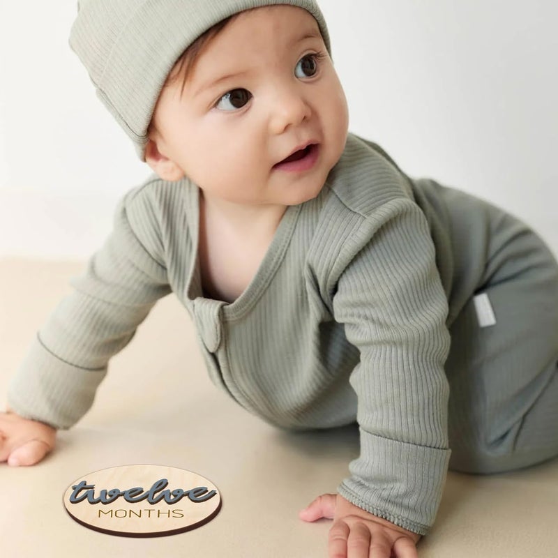 eoscasely Baby Monthly Milestone Markers Disc, Wooden 3D Milestone Cards for Photos, Baby Announcement Sign,Slate Blue, 1-12 Months, 4 Inches in Size. - Image 5